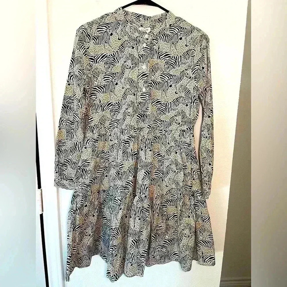 J CREW Zebra Mixed Animal Print Long Sleeve Fit to Flare Mini Dress Size XS - Picture 1 of 9
